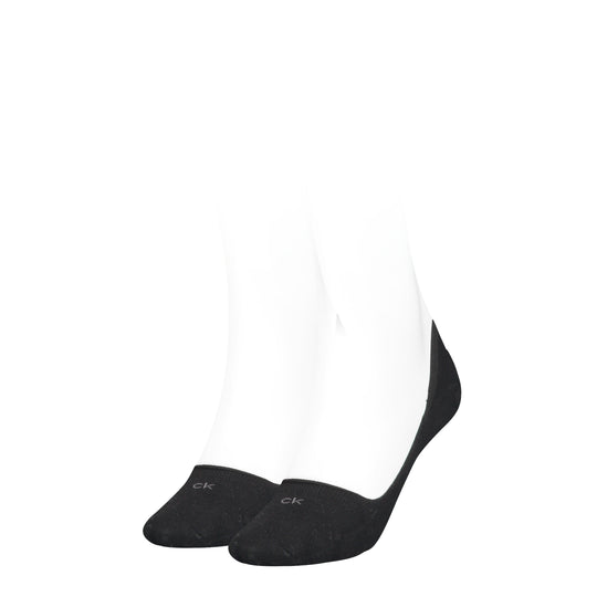Calvin Klein 2 Pack Womens Invisible Socks Black front view showcasing soft, comfortable black material and logo.