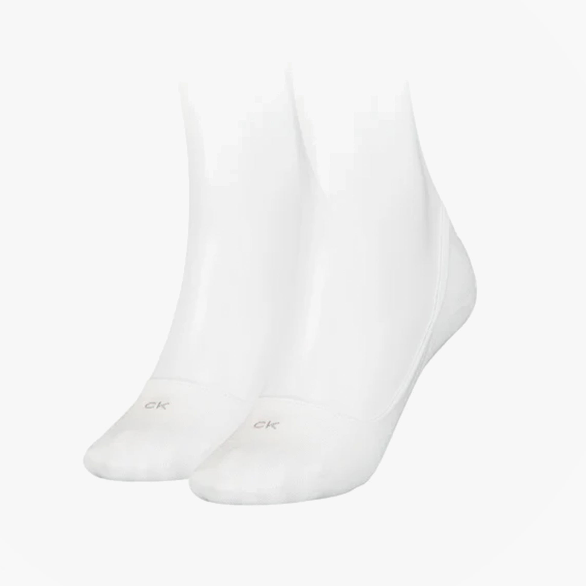 Calvin Klein 2 Pack Womens Invisible Socks White front view showing soft material and sleek design.
