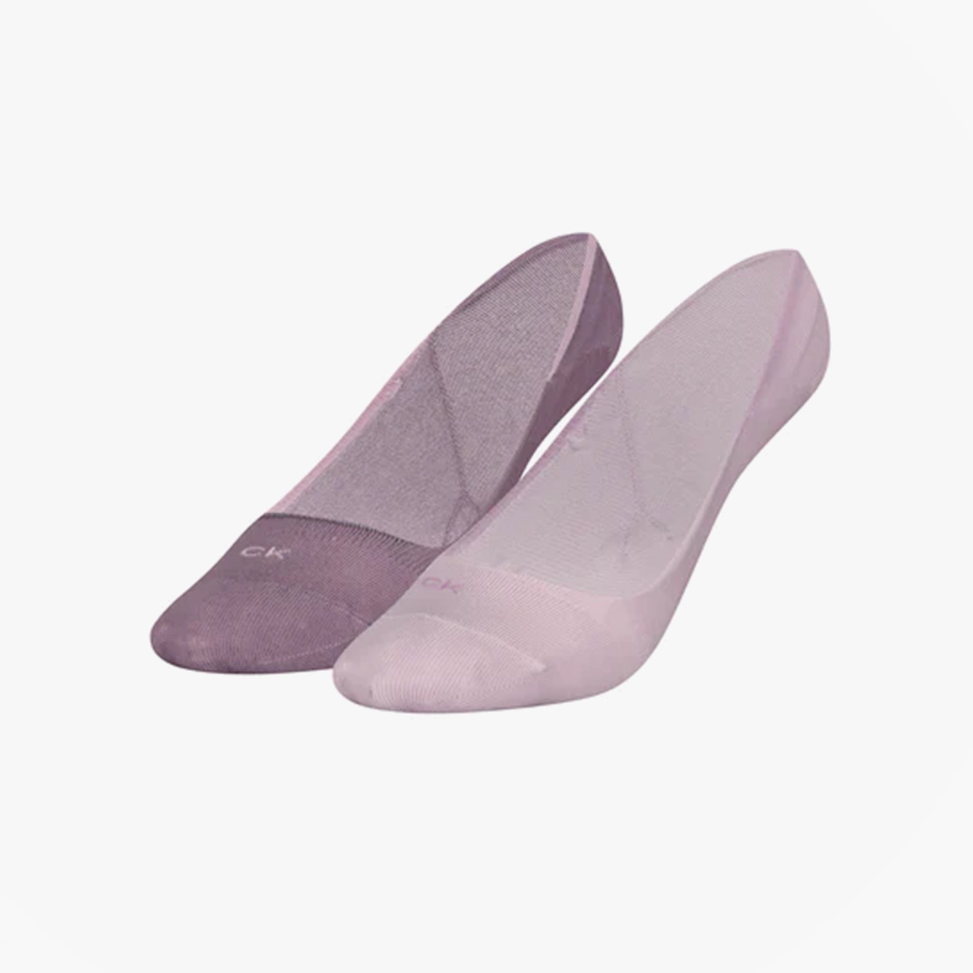 Calvin Klein 2 Pack Womens Invisible Socks Lilac, showing side view of two pairs in lilac shades.
