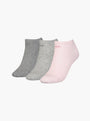 Calvin Klein 3 Pack Womens Ankle Trainer Socks Pink Combo side view showing grey and pink socks, perfect for sports.