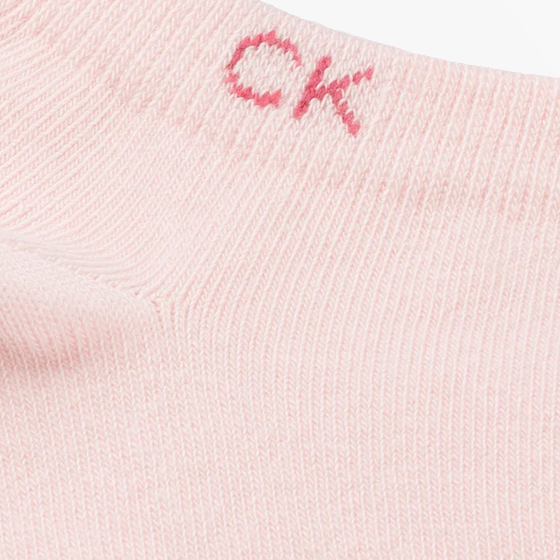 Calvin Klein 2 Pack Womens Ankle Trainer Socks Pink Combo close-up view showing CK logo detail on the pink fabric.