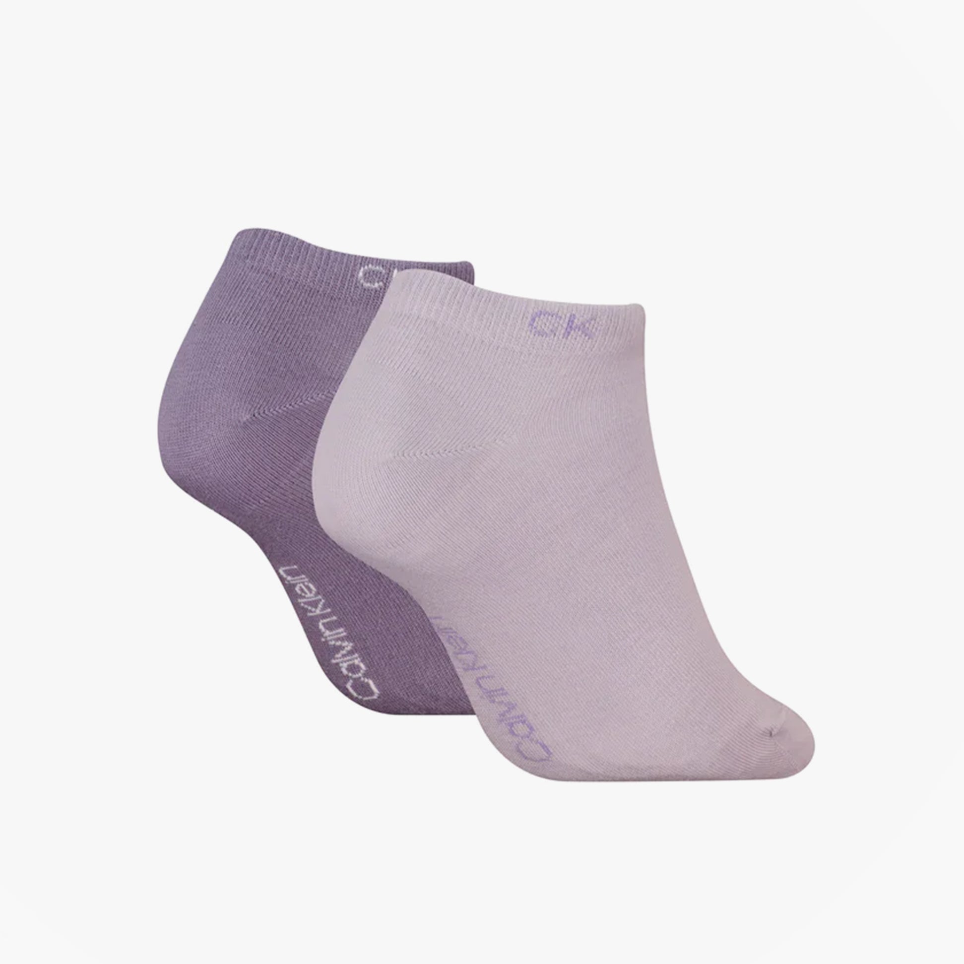 Calvin Klein 2 Pack Womens Ankle Trainer Socks Lilac Combo side view showcasing two lilac socks.