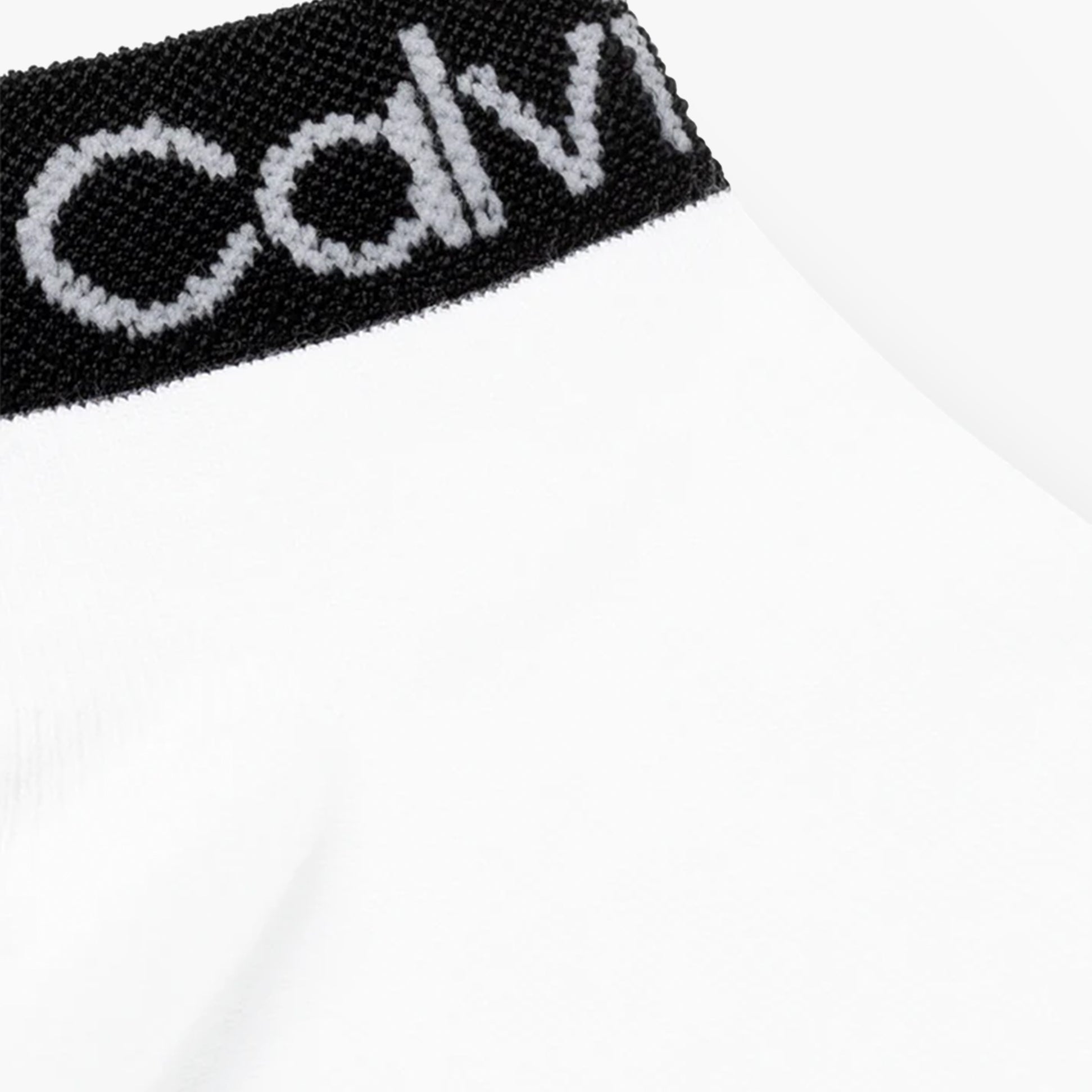 Calvin Klein 2 Pack Womens Ankle Trainer Socks White detail view of the black logo-accented cuff