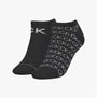 Calvin Klein 2 Pack Womens Logo Print Socks Black side view featuring logo detail and pattern on ankle socks.