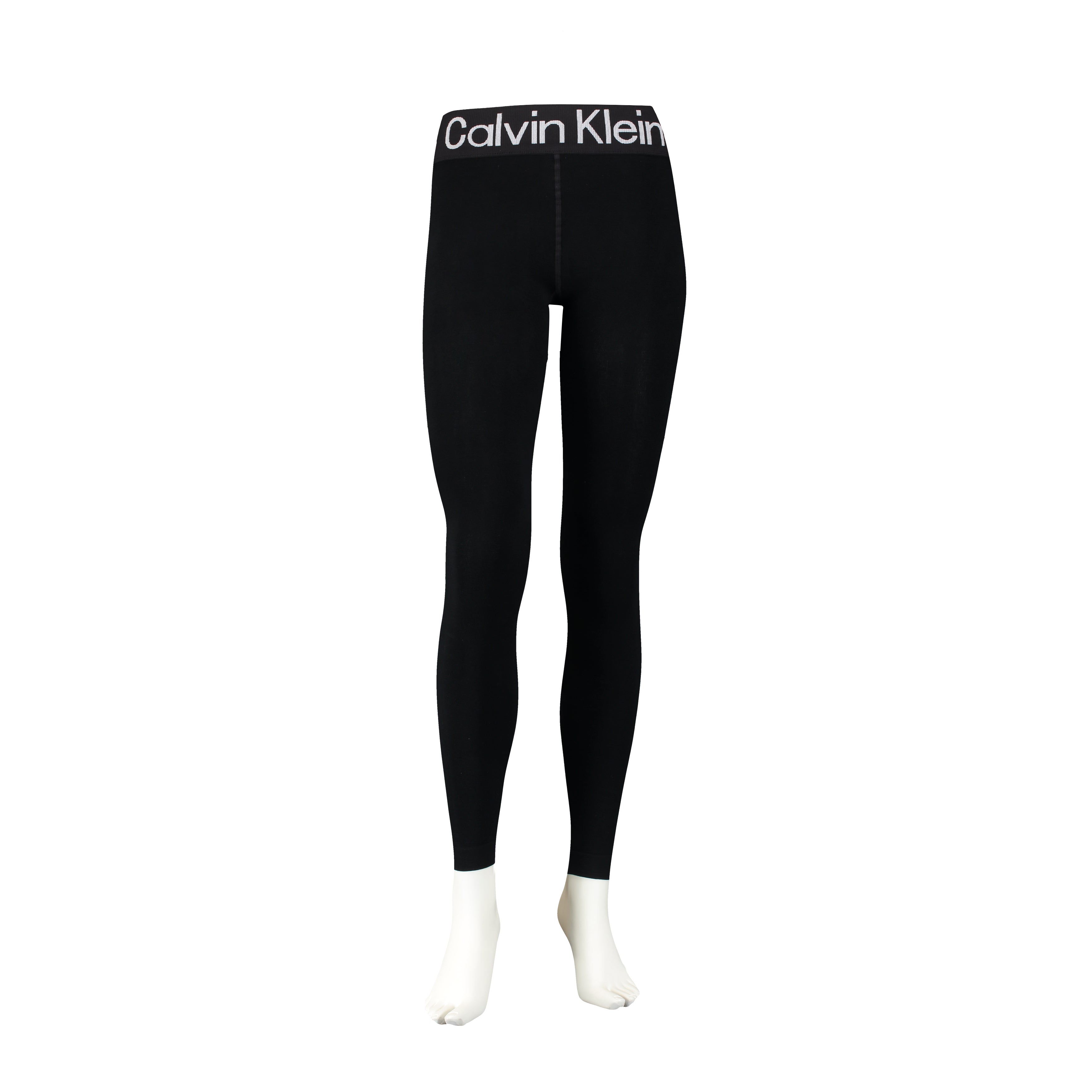 Calvin Klein LOGO Waist Leggings Black front view showcasing the CK logo waistband and slim fit design.