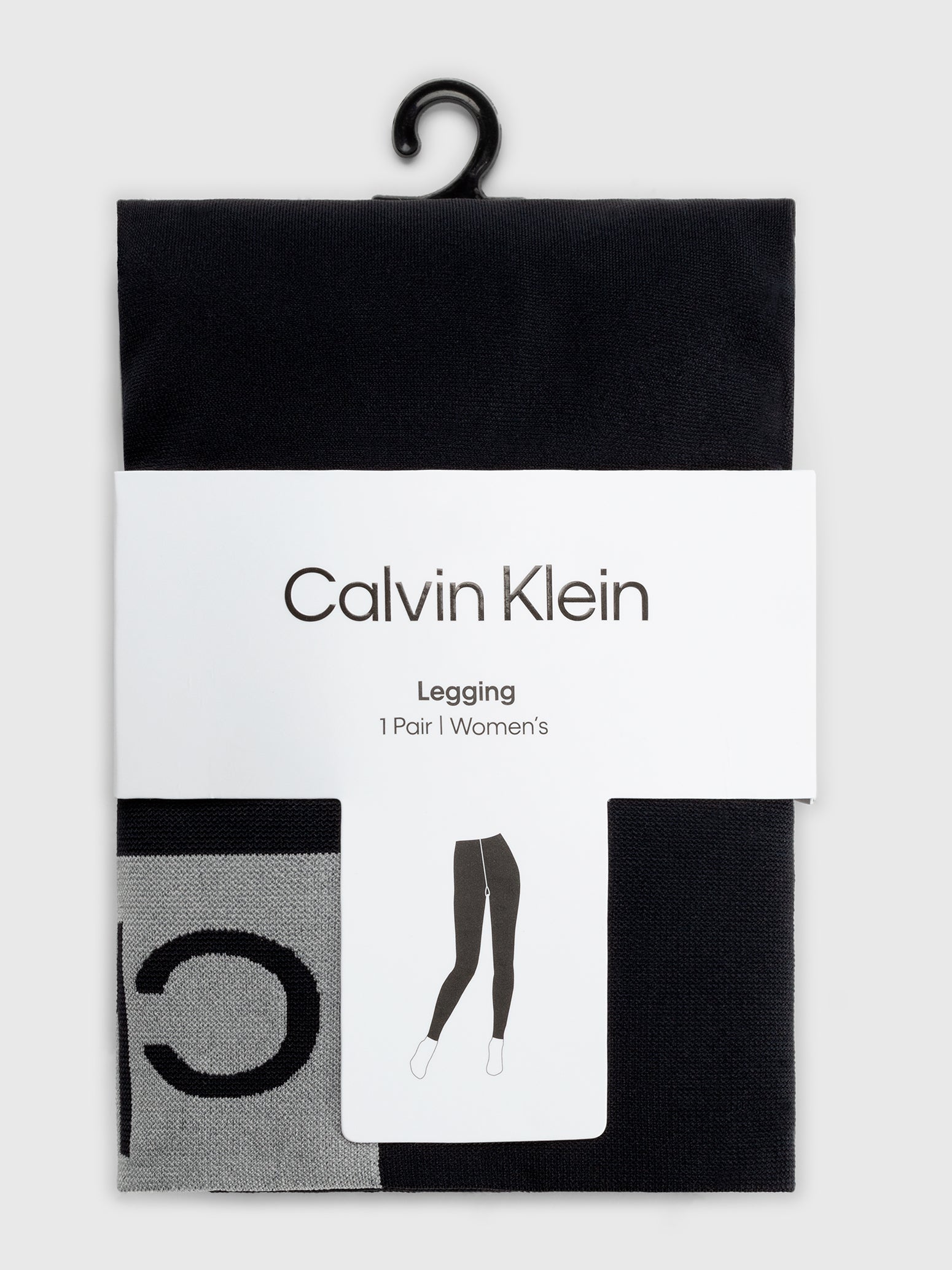 Calvin Klein LOGO Gym Leggings Black packaging front view with logo and size details.