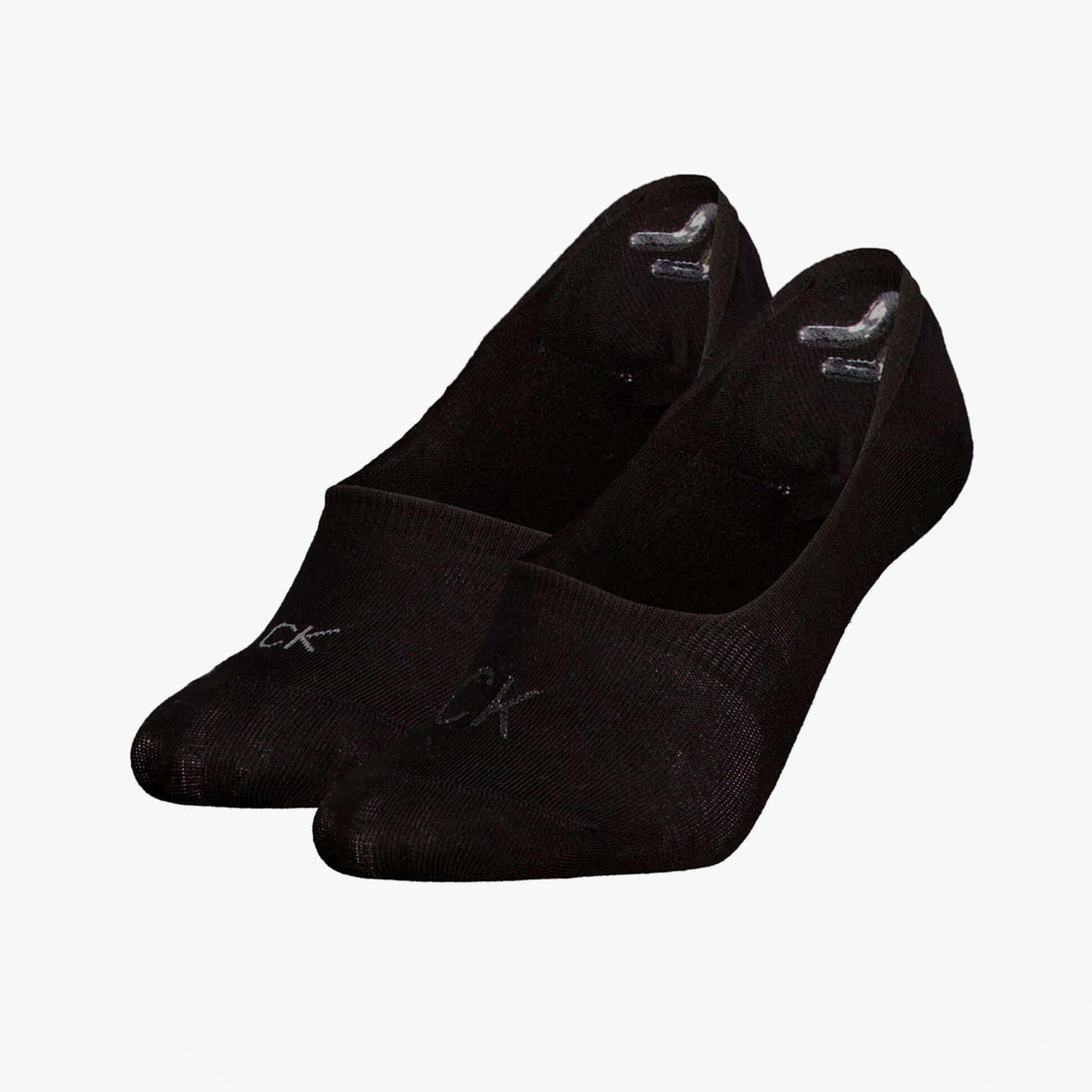 Calvin Klein 2 Pack Footie Mid Cut Womens Socks Black front view showcasing the soft fabric and logo detail.