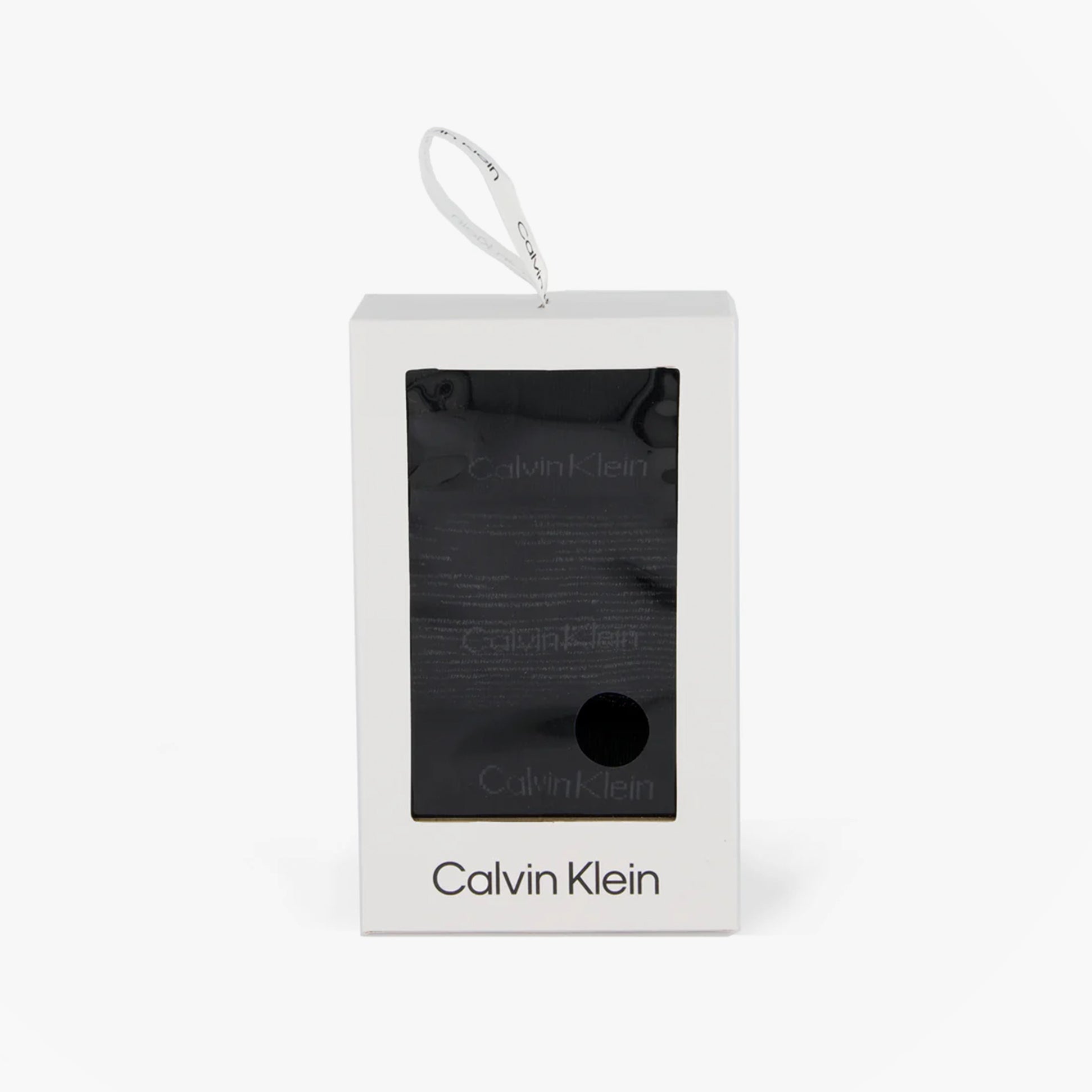 Calvin Klein 3 Pack Giftboxed Womens Crew Socks Black front view in gift box with white background.