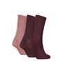 Calvin Klein 3 Pack Giftboxed Logo Womens Crew Socks Burgundy Combo side view showcasing variety of colors including pink and burgundy.