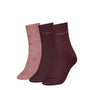 Calvin Klein 3 Pack Giftboxed Logo Womens Crew Socks Burgundy Combo side view with logos and colors displayed.