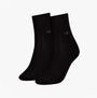 Calvin Klein 2 Pack Shorty Roll Top Womens Socks Black, front view displaying black crew socks with ck logo.