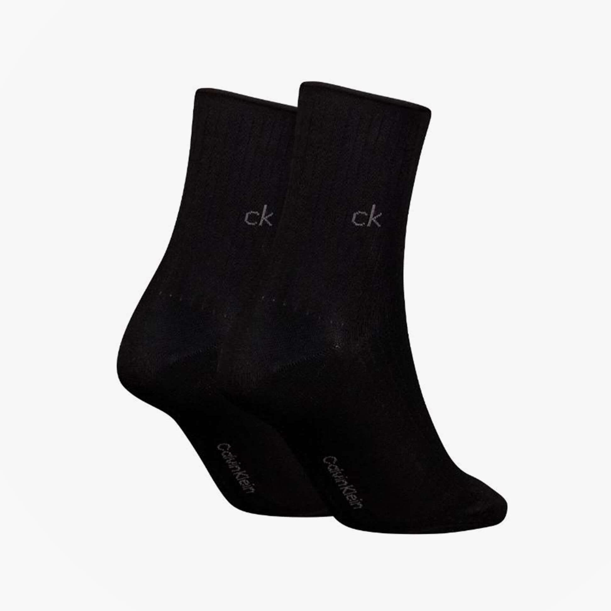 Calvin Klein 2 Pack Shorty Roll Top Womens Socks Black side view showcasing sleek design and logo detail.