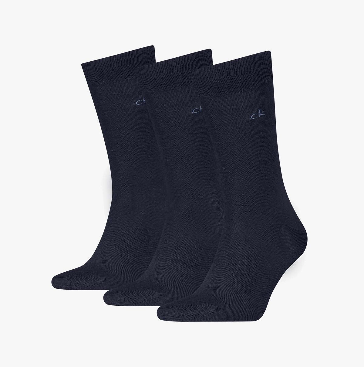 Calvin Klein 3 Pack Mens Crew Socks Navy - Front view showing three pairs of navy crew socks with logo.