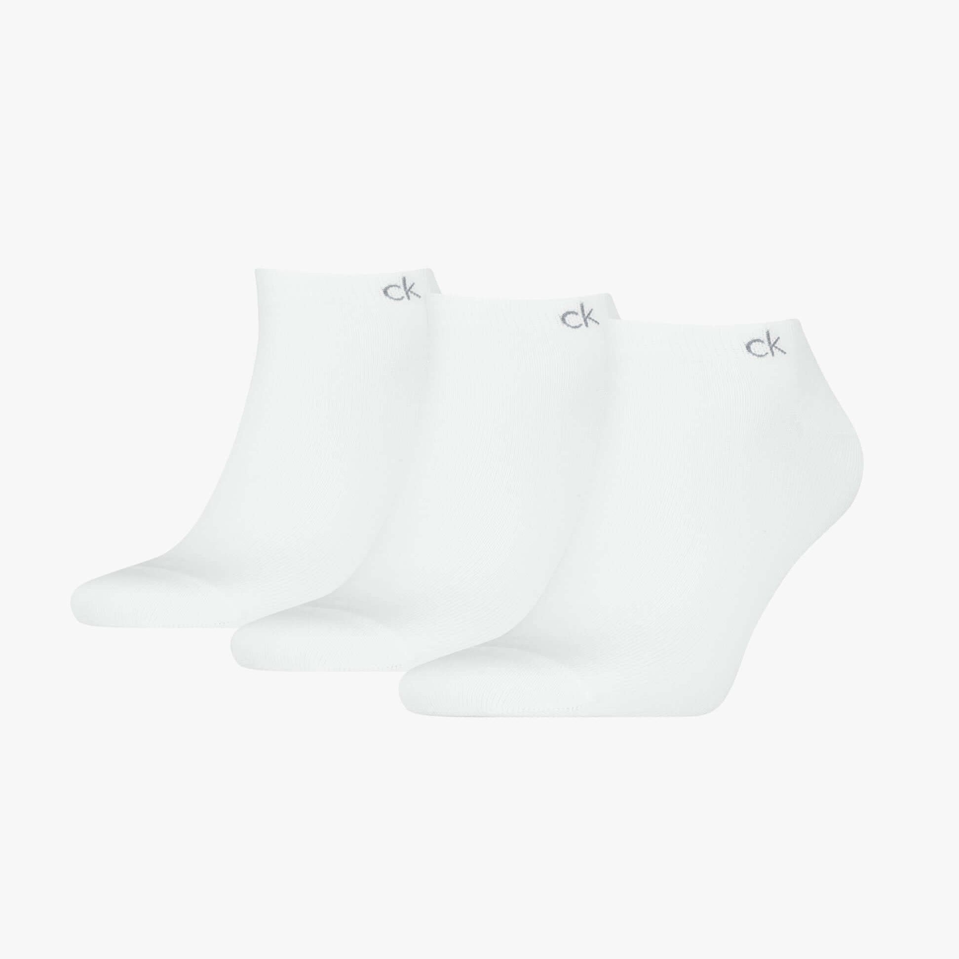 Calvin Klein 3 Pack Sneaker Mens Socks White side view showcasing three pairs of ankle socks.