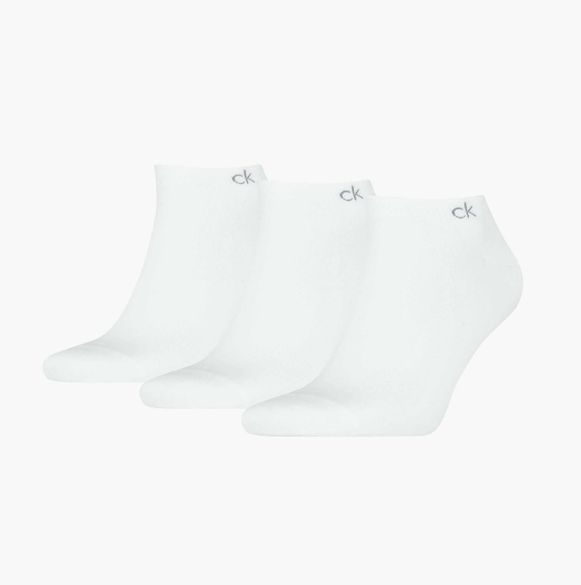 Calvin Klein 3 Pack Sneaker Mens Socks White side view showcasing three pairs of ankle socks.
