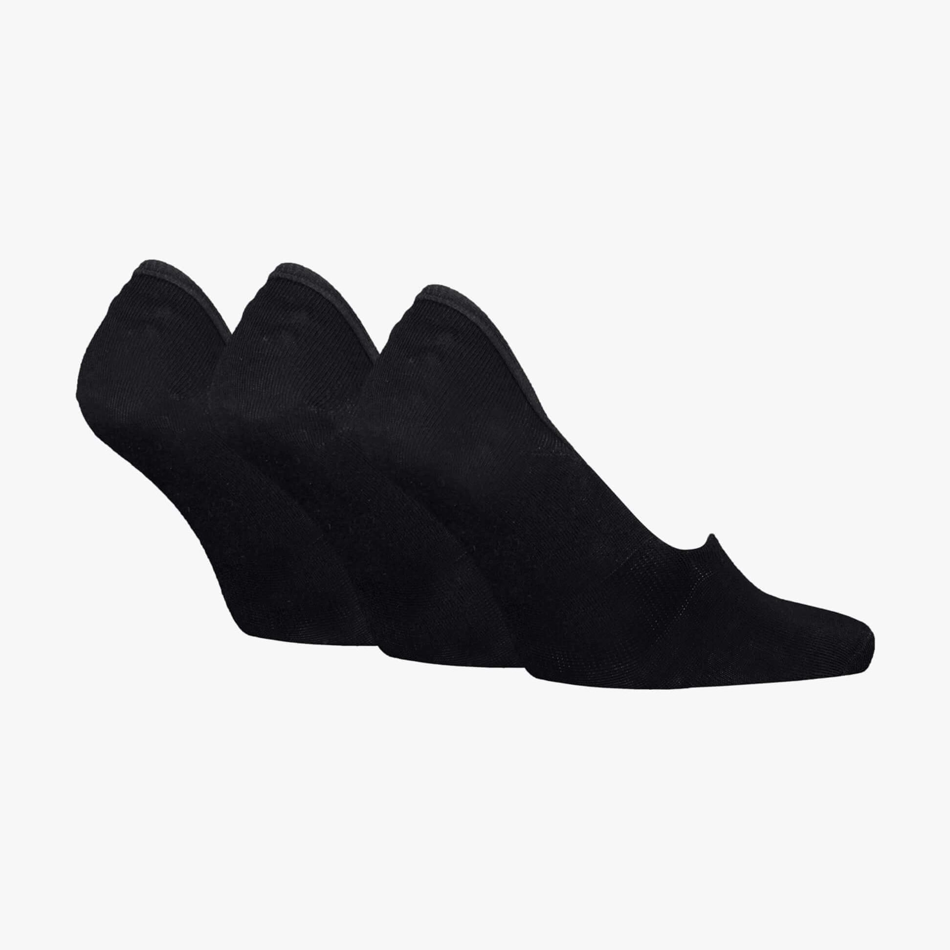 Calvin Klein 3 Pack Footie Mens Socks Black, side view showcasing full black footie socks in a pack.