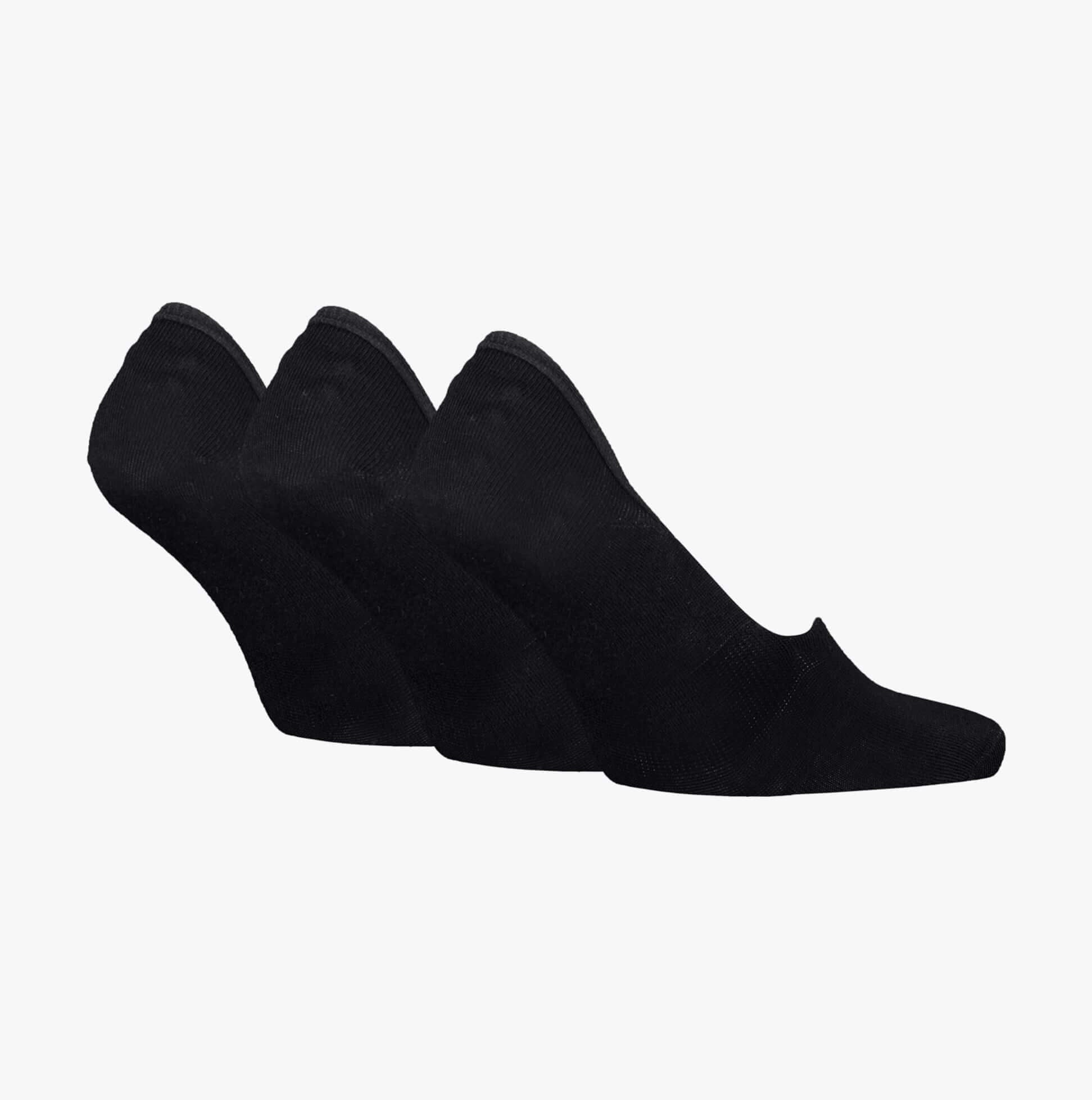 Calvin Klein 3 Pack Footie Mens Socks Black, side view showcasing full black footie socks in a pack.
