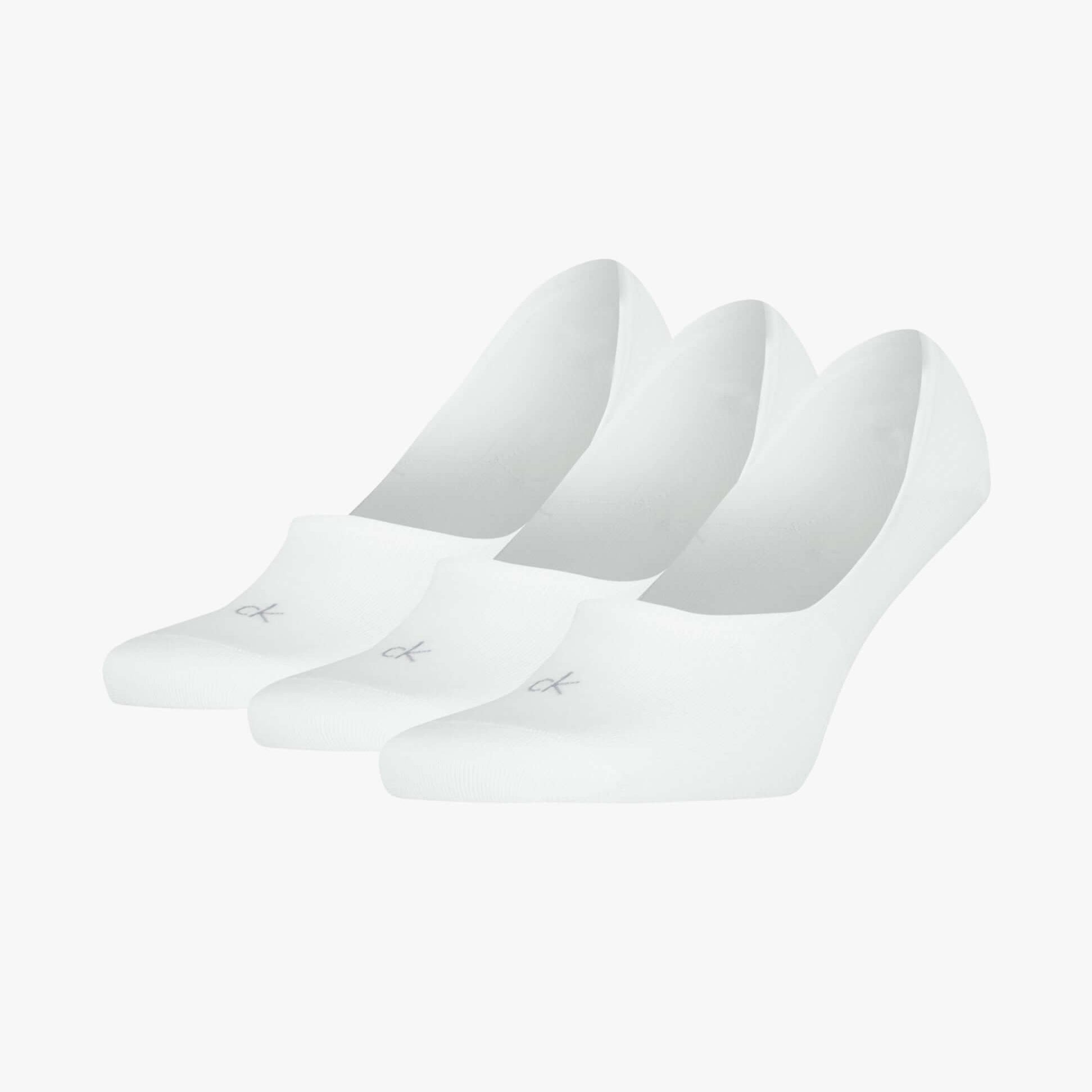 Calvin Klein 3 Pack Footie Mens Socks White side view showcasing three pairs of footie socks in white.