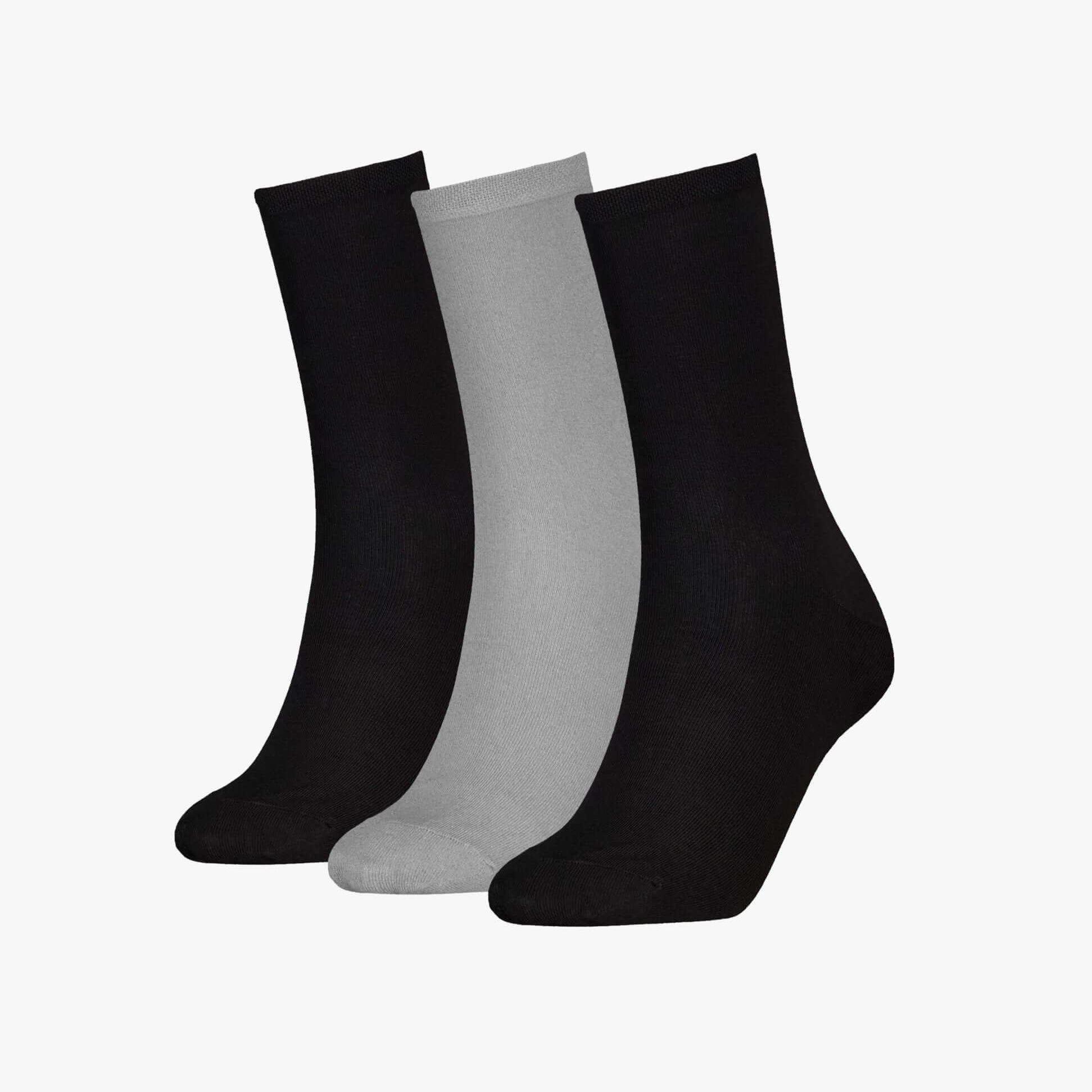 Calvin Klein 3 Pack Giftbox Lurex Womens Socks Black front view showcasing three pairs in black and grey.