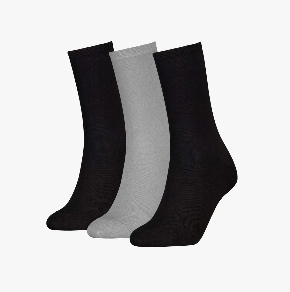 Calvin Klein 3 Pack Giftbox Lurex Womens Socks Black front view showcasing three pairs in black and grey.