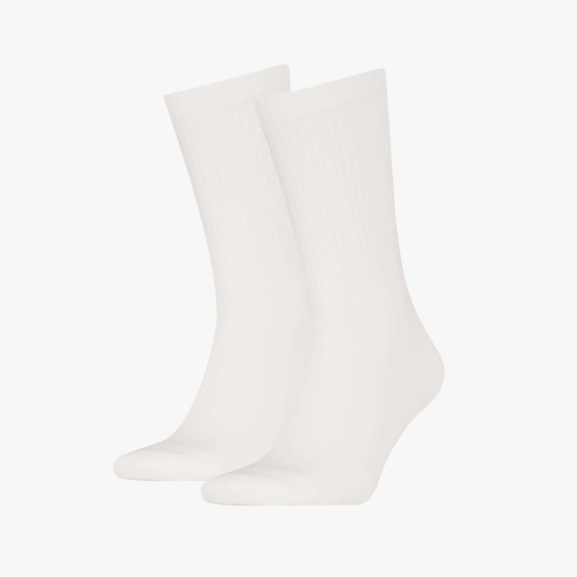 Calvin Klein 2 Pack Back Logo Mens Socks White front view showcasing soft white sneaker socks with ribbed design.