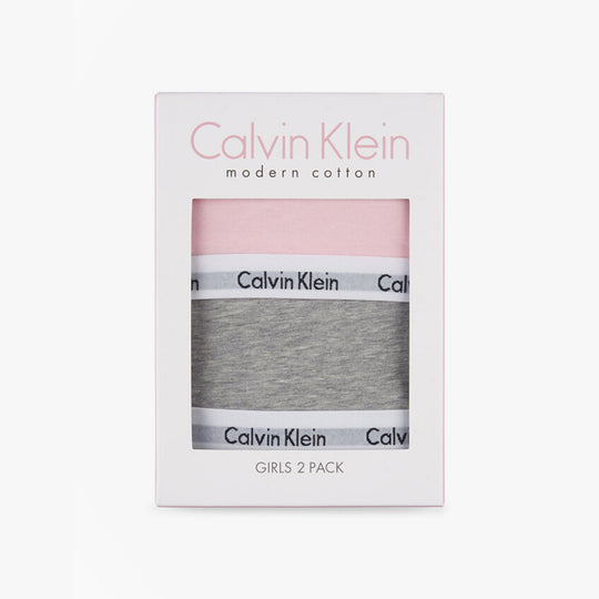 Calvin Klein BRALETTE 2 Pack Girls Bra Grey Heather/Unique packaging front view showing pink and grey bralettes.
