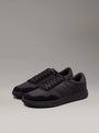 Calvin Klein LOW TOP LACE UP MIX Mens Trainers Triple Black side view featuring casual lace-up design, round toe, and low top.