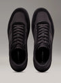 Calvin Klein LOW TOP LACE UP MIX Mens Trainers Triple Black top view with lace-up closure and round toe.
