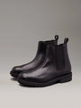 Calvin Klein CHELSEA BOOTS Mens Ck Black side view showing leather upper and block heel for comfort.