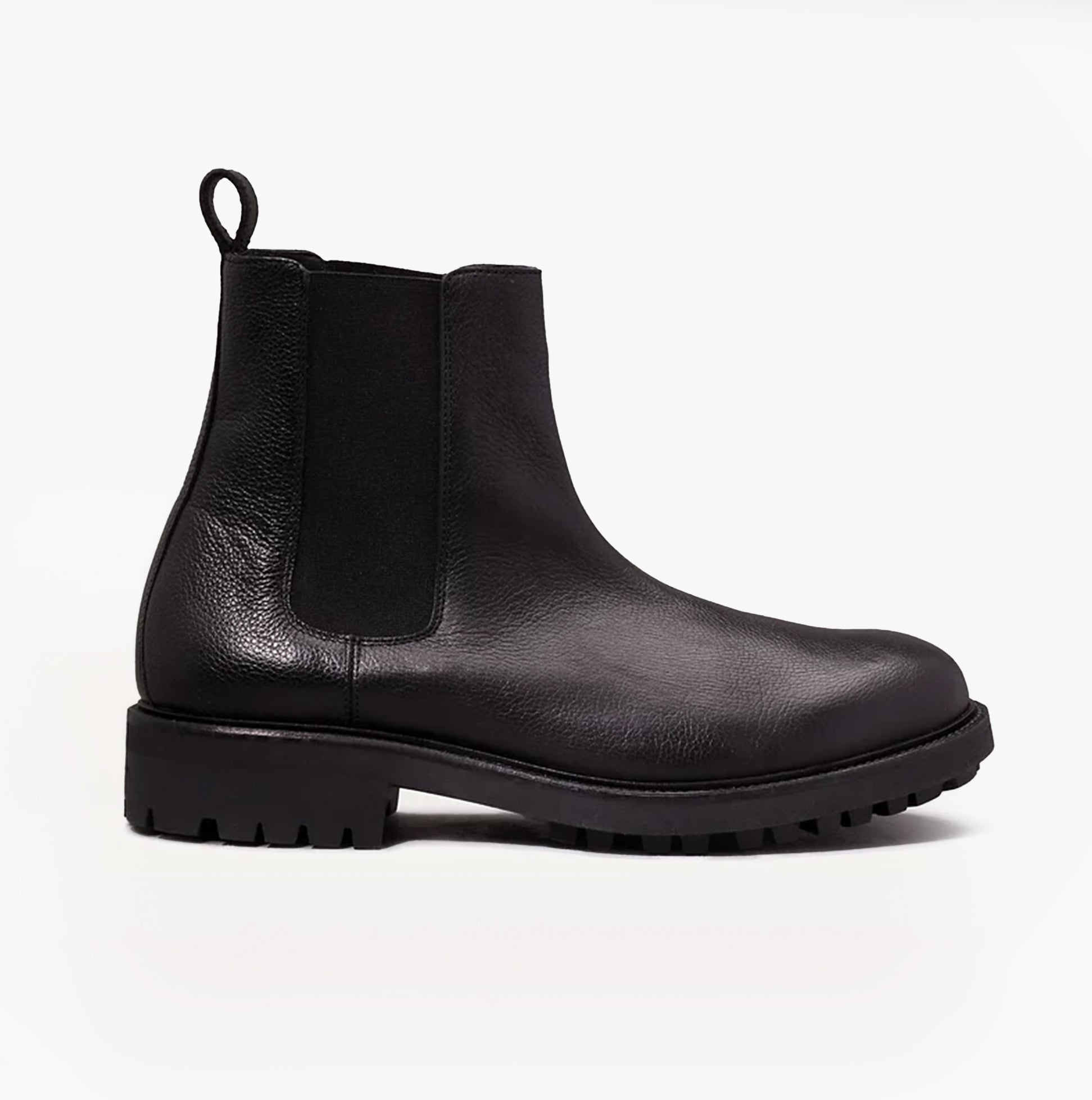 Calvin Klein CHELSEA BOOTS Mens Ck Black side view with elasticated side panel and block heel for comfort.