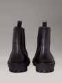 Calvin Klein CHELSEA BOOTS Mens Ck Black rear view showcasing sleek leather design and block heel.