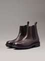 Calvin Klein CHELSEA BOOTS Mens Mole, side view of brown leather ankle boots with elasticated side panels.