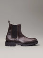 Calvin Klein CHELSEA BOOTS Mens Mole side view, leather ankle boots with elasticated side panel and block heel.