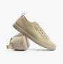 Calvin Klein LOW TOP LACE UP Mens Trainers Dk Ecru side view showing casual leather sneakers with flat rubber sole.