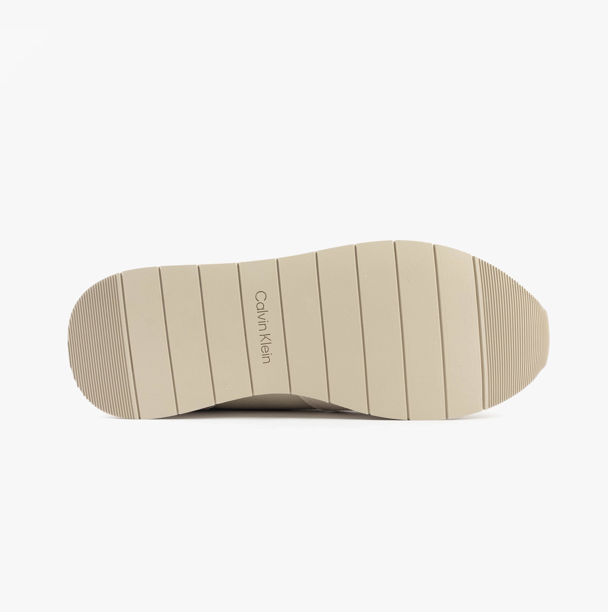 Calvin Klein SUEDE LOW PROFILE Mens Trainers Feather Gray Mix outsole view showcasing rubber sole detail.
