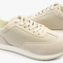 Calvin Klein SUEDE LOW PROFILE Mens Trainers Feather Gray Mix side view showcasing suede and leather upper in beige.