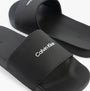 Calvin Klein POOL SLIDE W/ CK SQU Mens Sliders Black side view showing synthetic upper and slip-on design.