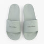 Calvin Klein POOL SLIDE W/ CK SQU Mens Sliders Granite Road top view of soft grey sliders showcasing logo