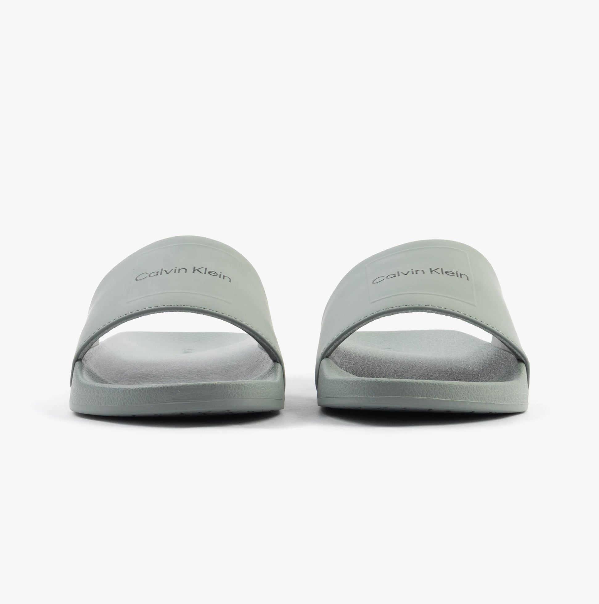 Calvin Klein POOL SLIDE W/ CK SQU Mens Sliders Granite Road front view with synthetic upper and slip-on design.