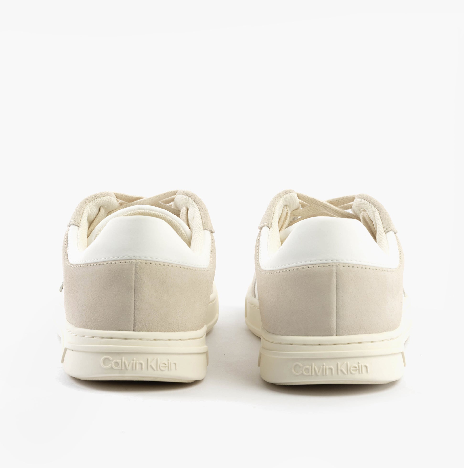 Calvin Klein LOW TOP LACE UP Mens Trainers White/Dark Ecru back view showing the lace-up closure and rounded toe.
