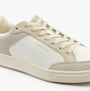 Calvin Klein LOW TOP LACE UP Mens Trainers White/Dark Ecru side view showing laces and logo detailing.