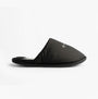 Calvin Klein HOTEL SLIPPER MONOLOGUE Mens Slippers Triple Black side view showing the comfortable slip-on mule design.