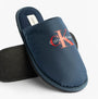 Calvin Klein HOTEL SLIPPER MONOLOGUE Mens Slippers Moonlit Ocean side view with logo on upper and textured sole.