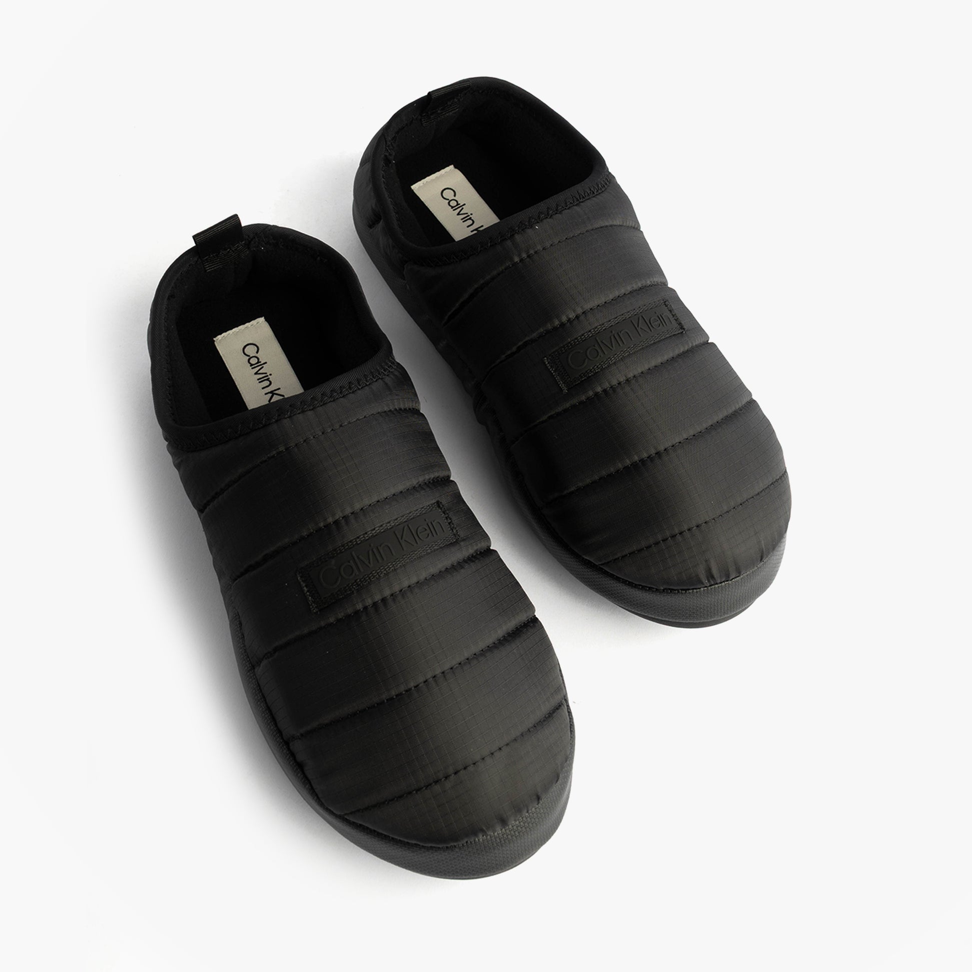 Calvin Klein HOME SLIPPER RIPSTOP Mens Slippers Black top view showcasing comfort and lightweight design.