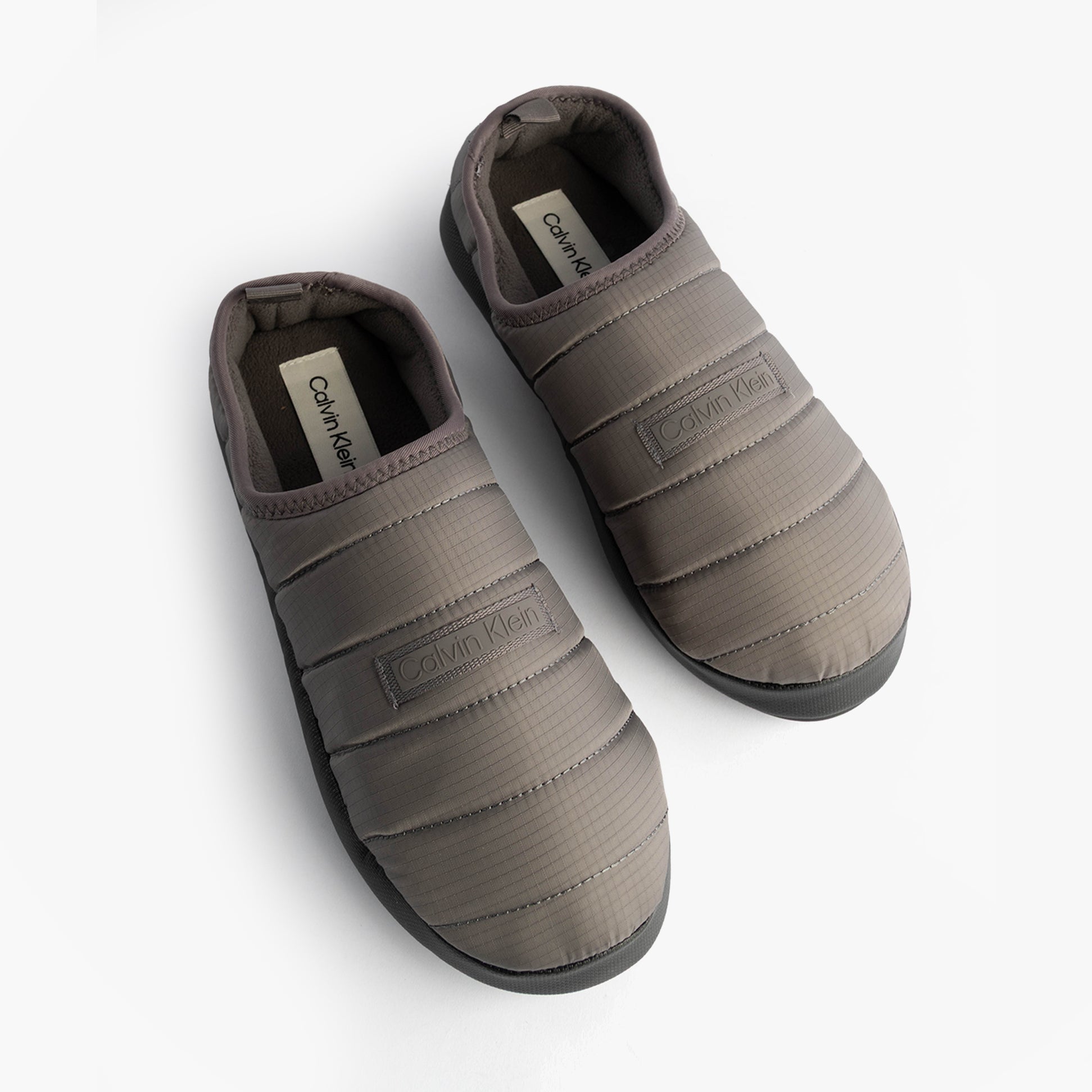 Calvin Klein HOME SLIPPER RIPSTOP Mens Slippers Multicoloured top view of lightweight full slippers in brown.