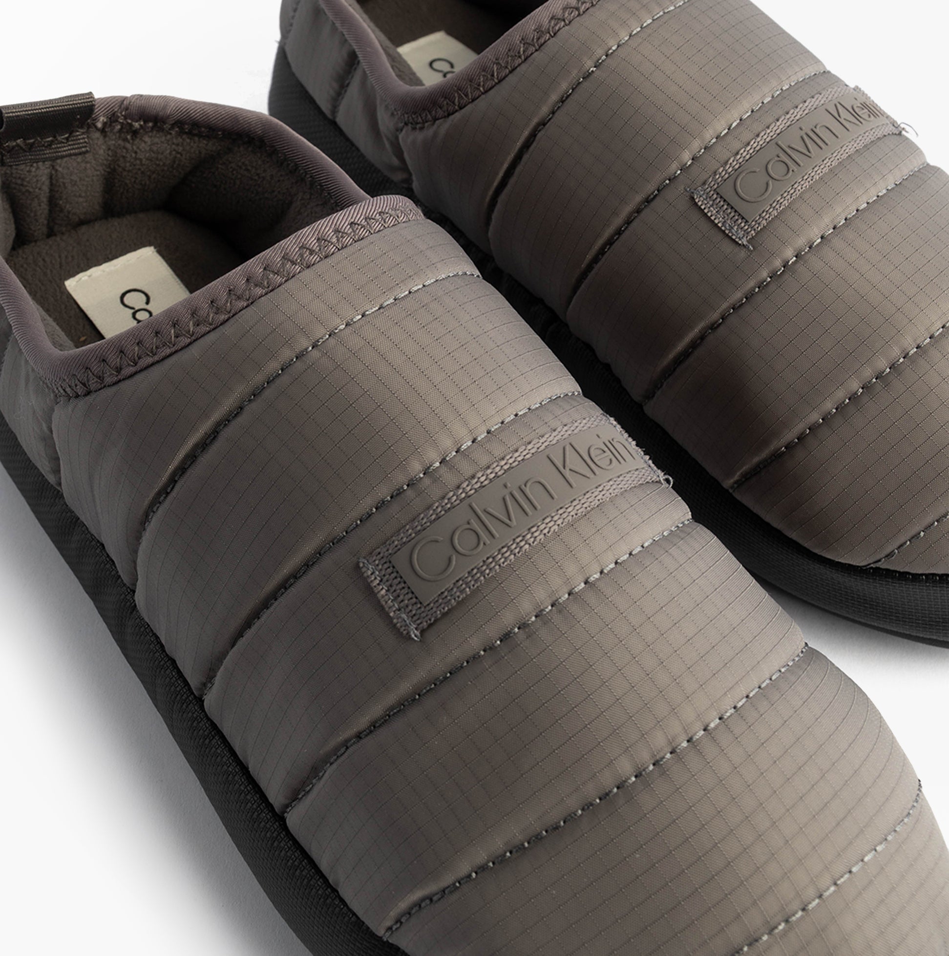 Calvin Klein HOME SLIPPER RIPSTOP Mens Slippers Multicoloured front view showing grey polyester upper and slip-on design.
