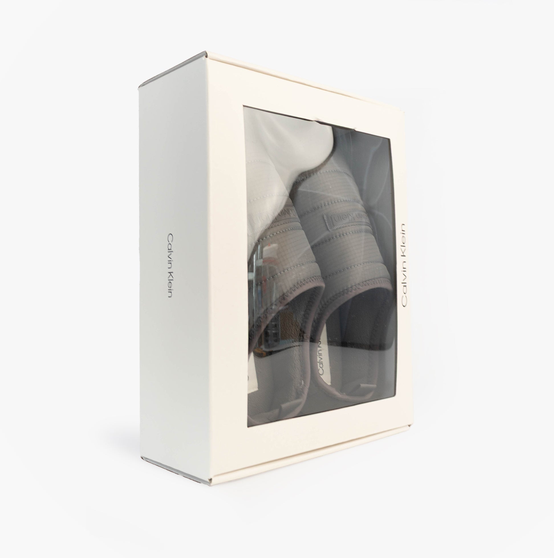 Calvin Klein HOME SLIPPER RIPSTOP Mens Slippers Multicoloured in gift box, side view showcasing design and packaging.