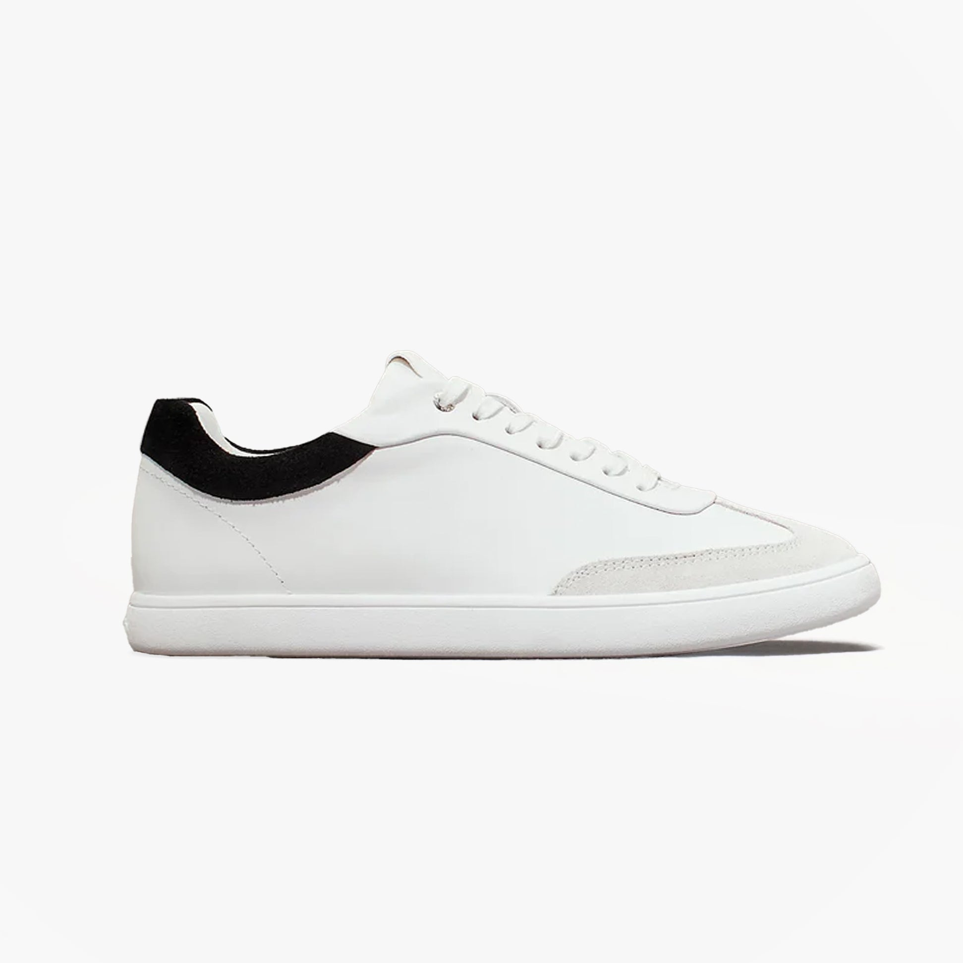 Calvin Klein CUPSOLE LACE UP Womens Trainers Bright White/Black side view showcasing leather upper and lace-up design.
