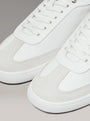 Calvin Klein CUPSOLE LACE UP Womens Trainers Bright White/Black detail view featuring leather and textile material.