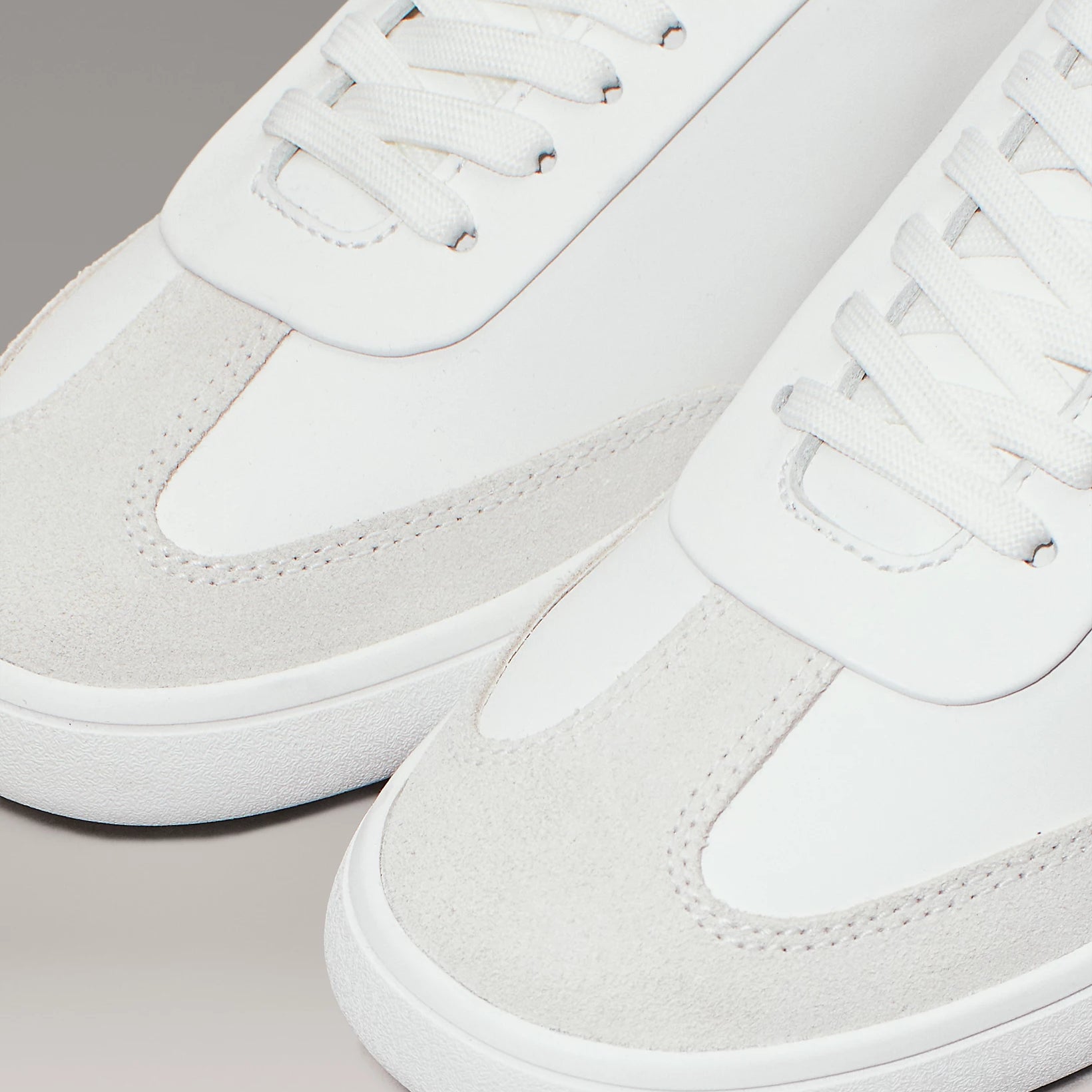 Calvin Klein CUPSOLE LACE UP Womens Trainers Bright White/Black detail view featuring leather and textile material.